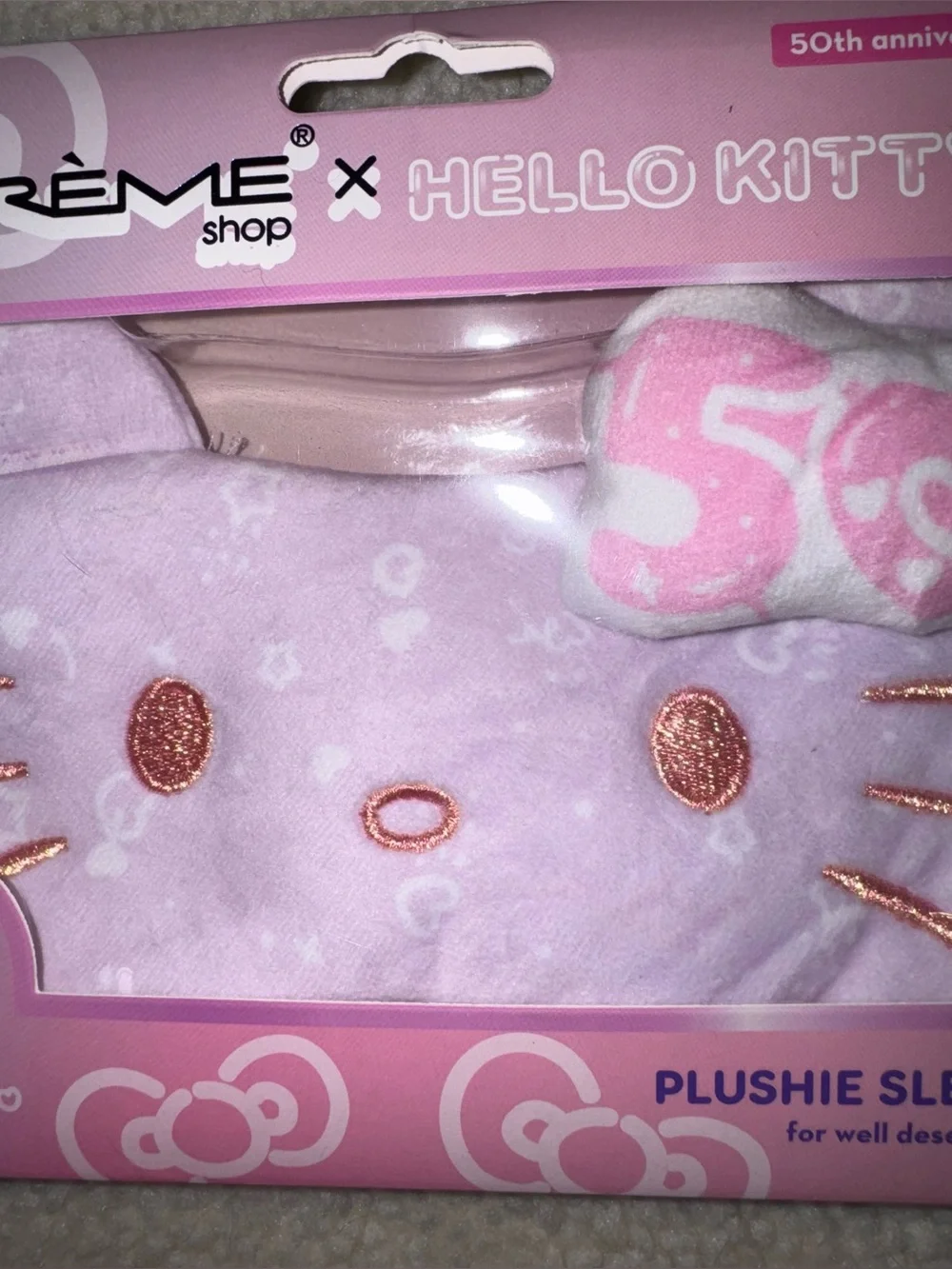 Sanrio Hello Kitty Plush Lavender/Pink Eye Mask Limited Edition 50 Anniversary